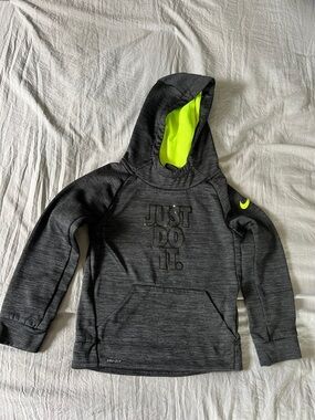 Nike Kids Hoodie in Charcoal Gray with Neon Green Hood Lining